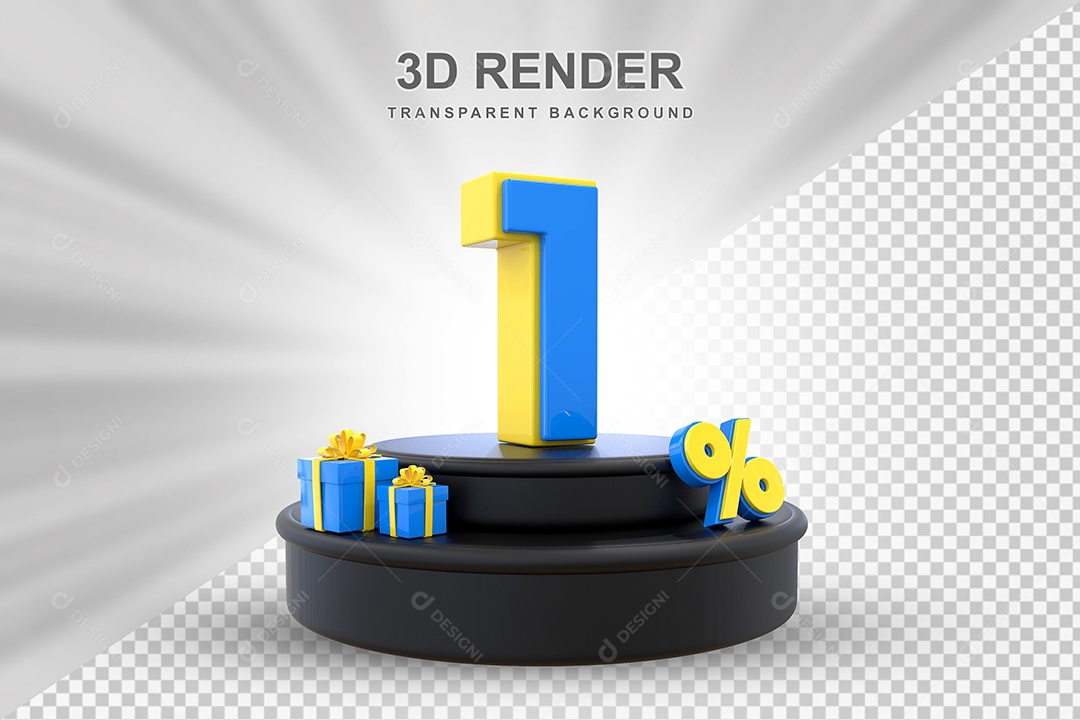 Pódio de Desconto 1% Azul e Amarelo Elemento 3D para Composição PSD