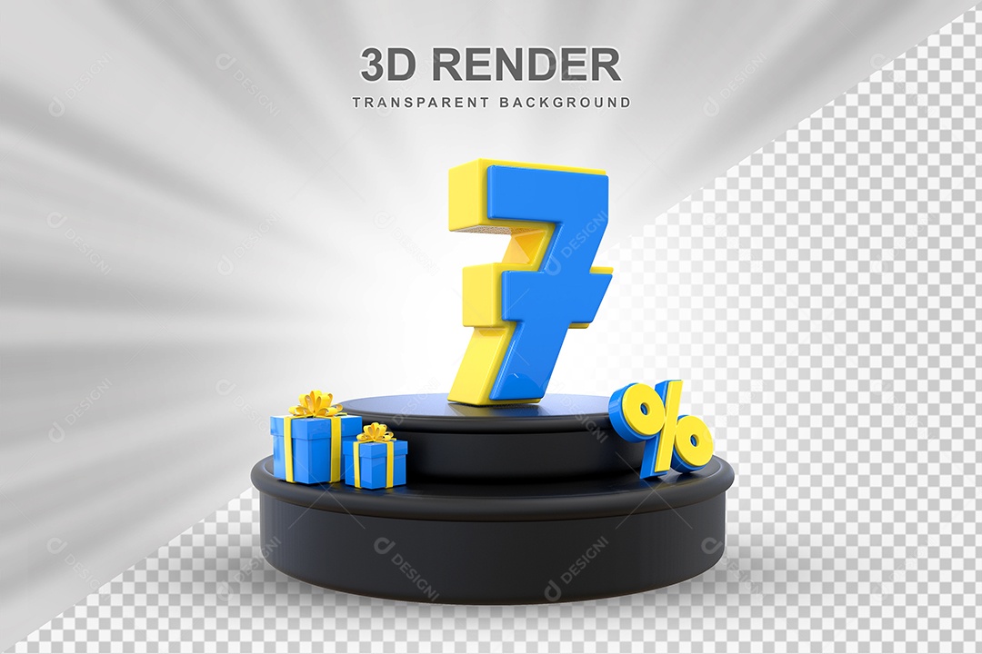 Pódio de Desconto 7% Azul e Amarelo Elemento 3D para Composição PSD
