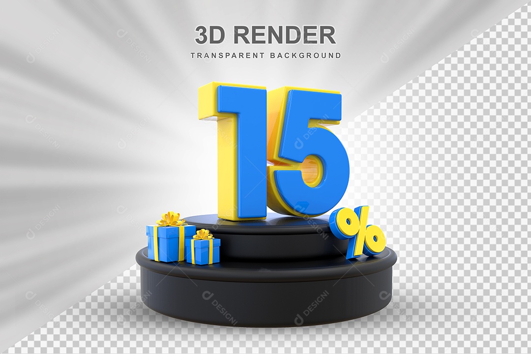 Pódio de Desconto 15% Azul e Amarelo Elemento 3D para Composição PSD