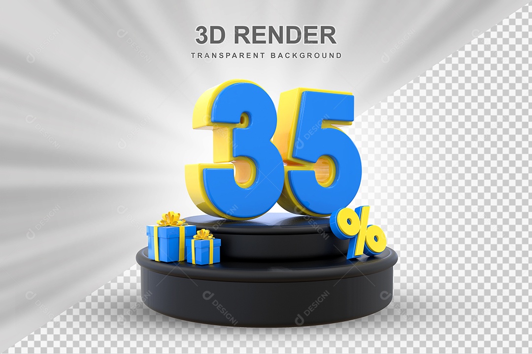 Pódio de Desconto 35% Azul e Amarelo Elemento 3D para Composição PSD