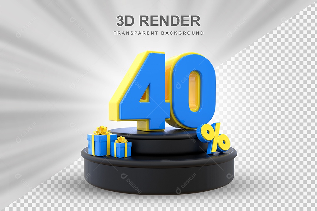 Pódio de Desconto 40% Azul e Amarelo Elemento 3D para Composição PSD
