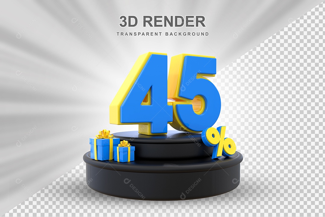 Pódio de Desconto 45% Azul e Amarelo Elemento 3D para Composição PSD