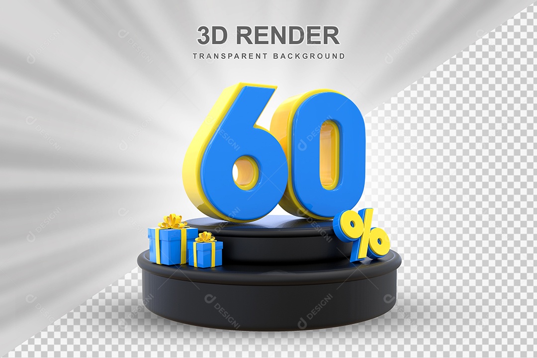 Pódio de Desconto 60% Azul e Amarelo Elemento 3D para Composição PSD