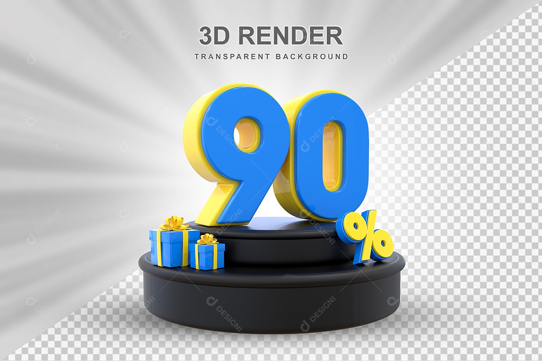 Pódio de Desconto 90% Azul e Amarelo Elemento 3D para Composição PSD