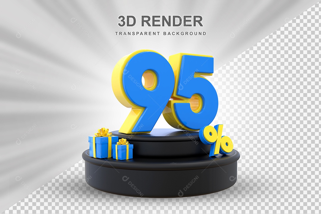 Pódio de Desconto 95% Azul e Amarelo Elemento 3D para Composição PSD