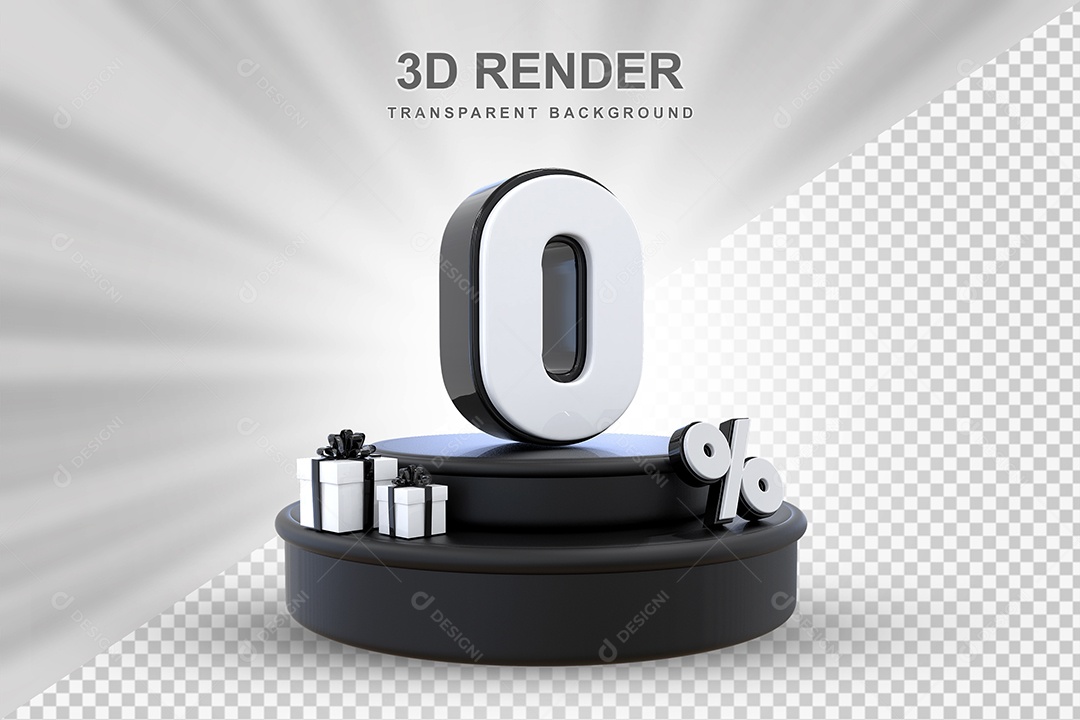 Pódio de Desconto 0% Preto e Branco Elemento 3D para Composição PSD
