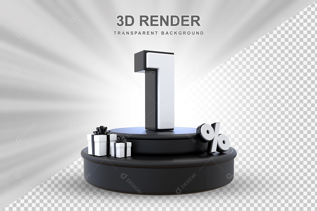 Pódio de Desconto 1% Preto e Branco Elemento 3D para Composição PSD