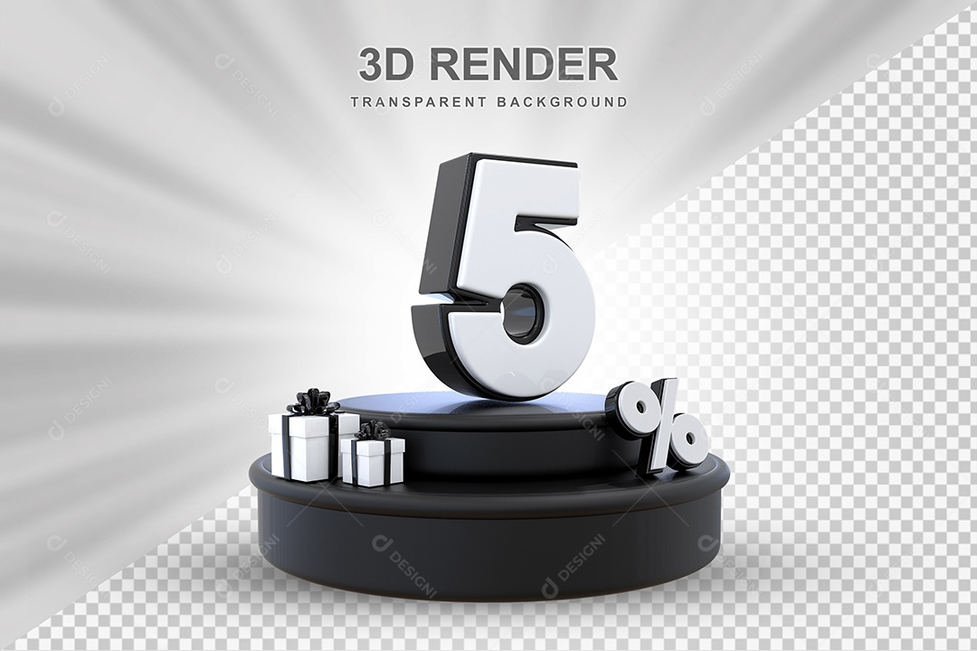 Pódio de Desconto 5% Preto e Branco Elemento 3D para Composição PSD