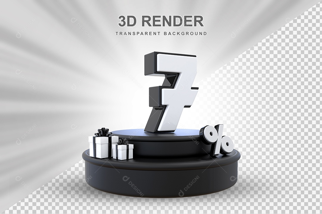 Pódio de Desconto 7% Preto e Branco Elemento 3D para Composição PSD