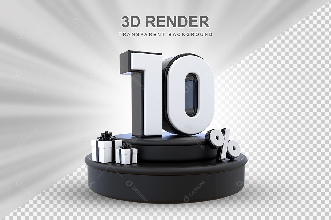 Pódio de Desconto 10% Preto e Branco Elemento 3D para Composição PSD