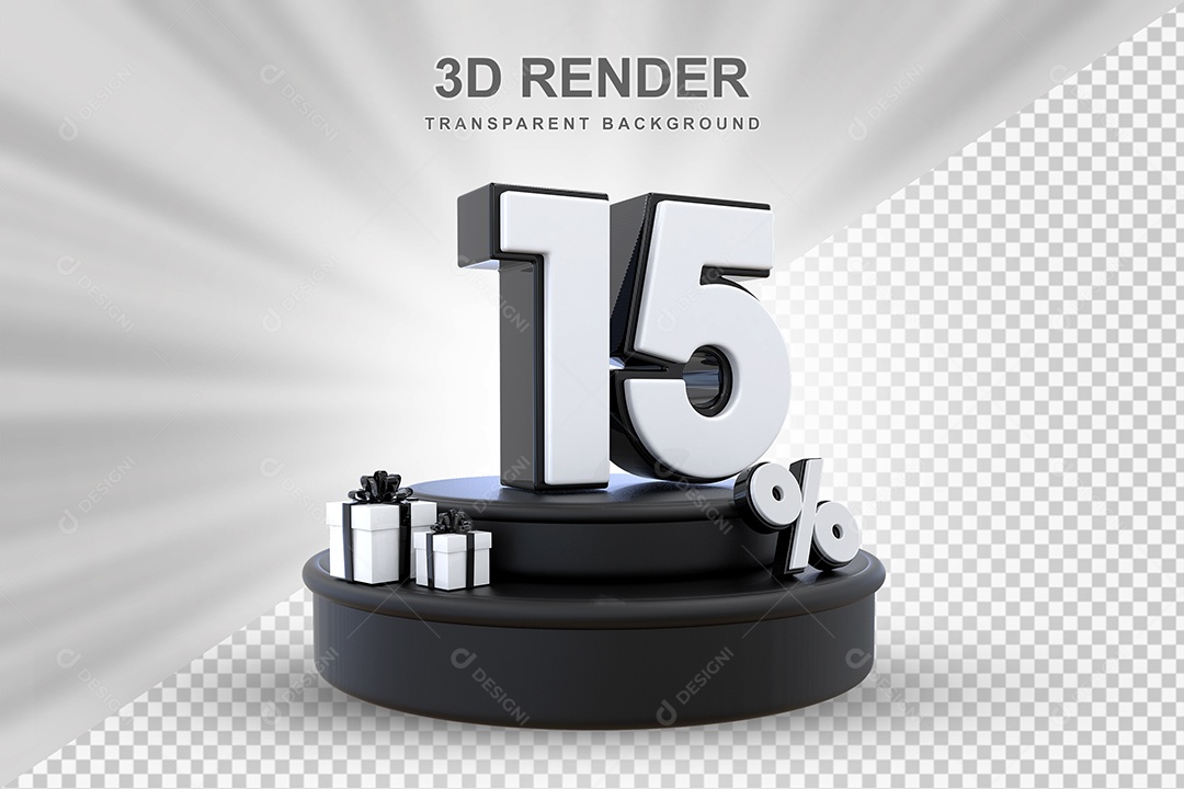 Pódio de Desconto 15% Preto e Branco Elemento 3D para Composição PSD