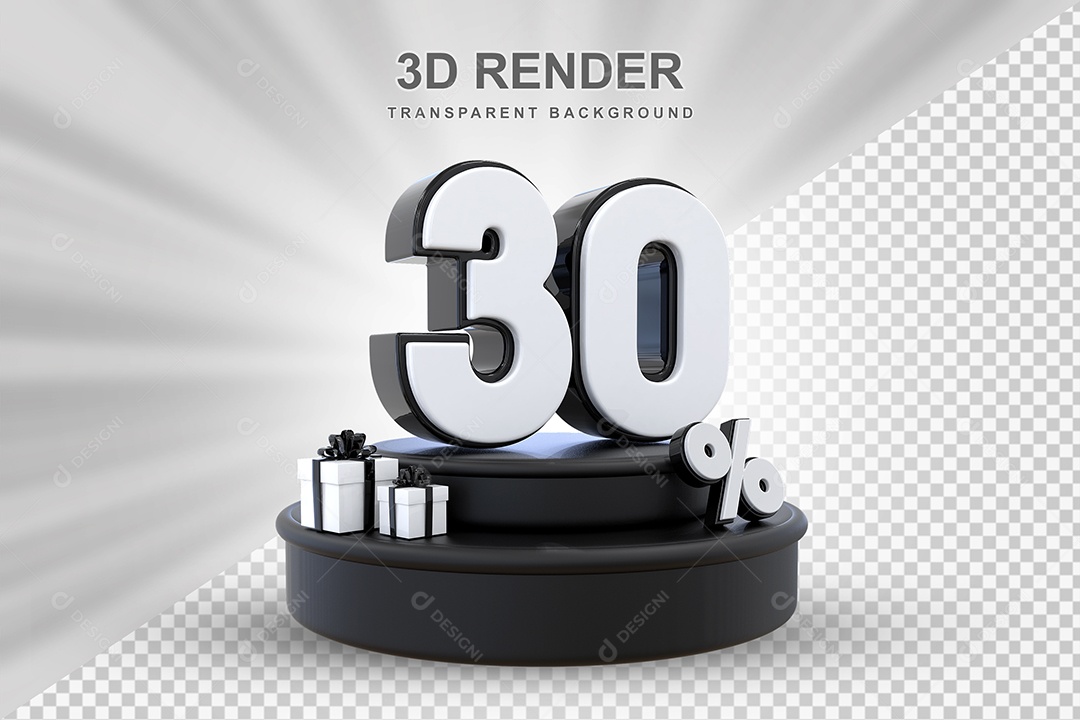 Pódio de Desconto 30% Preto e Branco Elemento 3D para Composição PSD