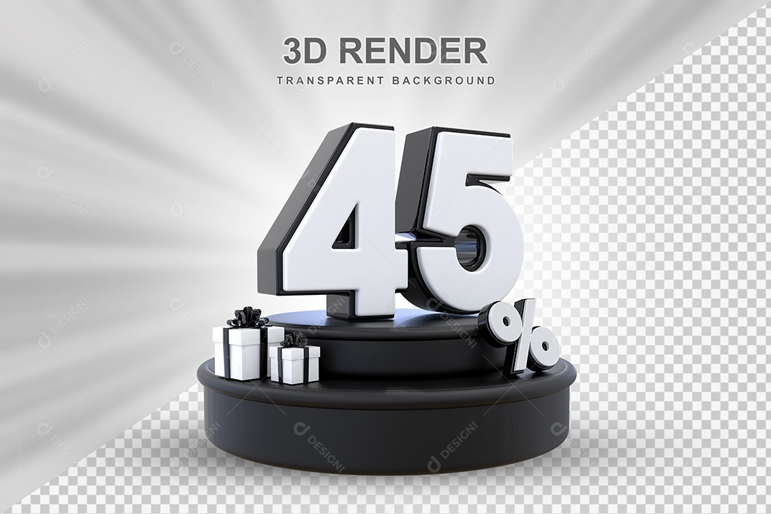 Pódio de Desconto 45% Preto e Branco Elemento 3D para Composição PSD