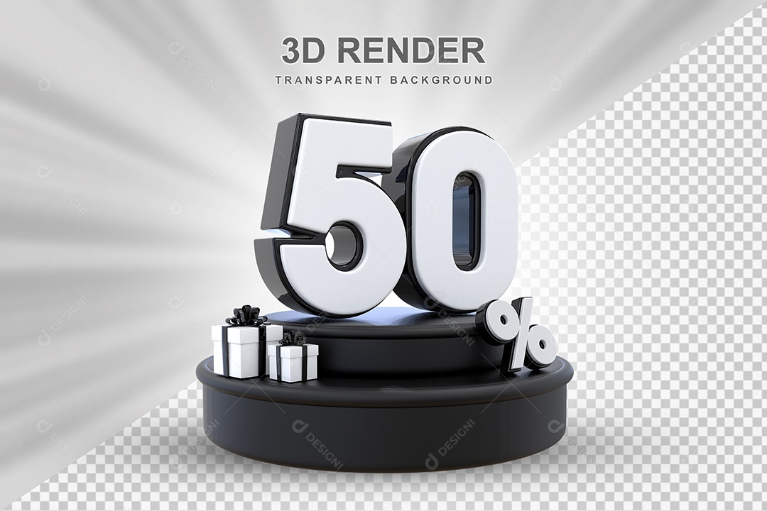 Pódio de Desconto 50% Preto e Branco Elemento 3D para Composição PSD