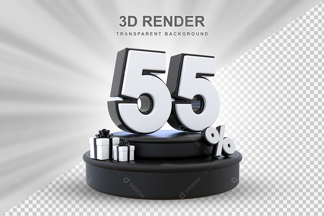 Pódio de Desconto 55% Preto e Branco Elemento 3D para Composição PSD