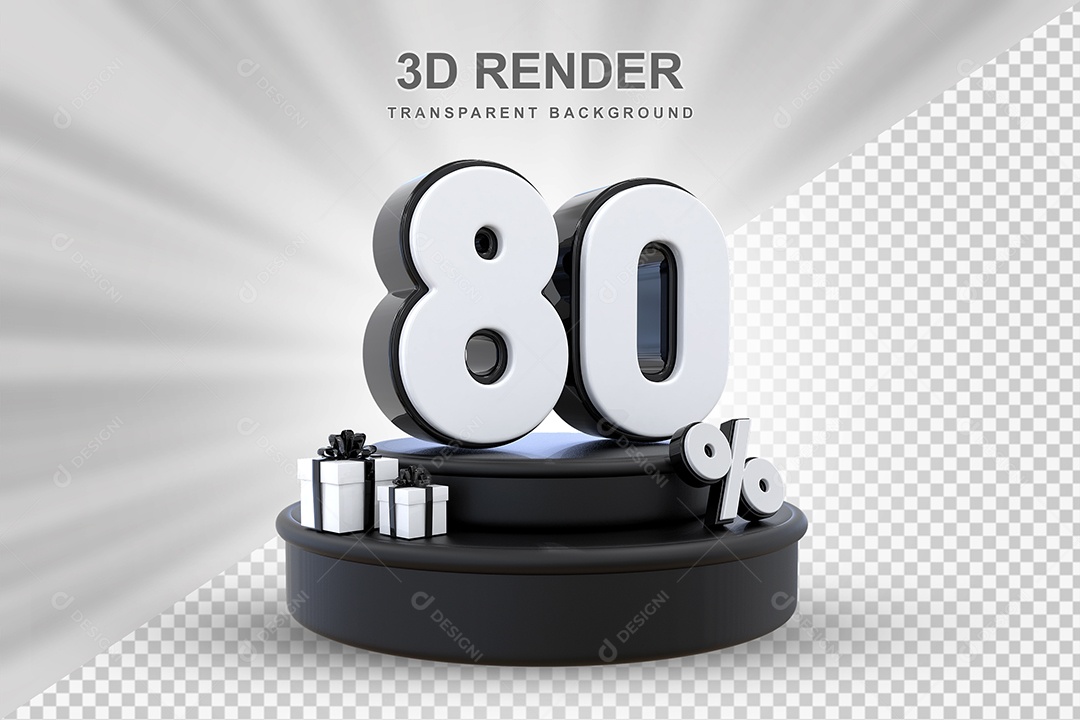 Pódio de Desconto 80% Preto e Branco Elemento 3D para Composição PSD
