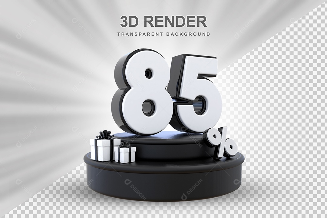 Pódio de Desconto 85% Preto e Branco Elemento 3D para Composição PSD
