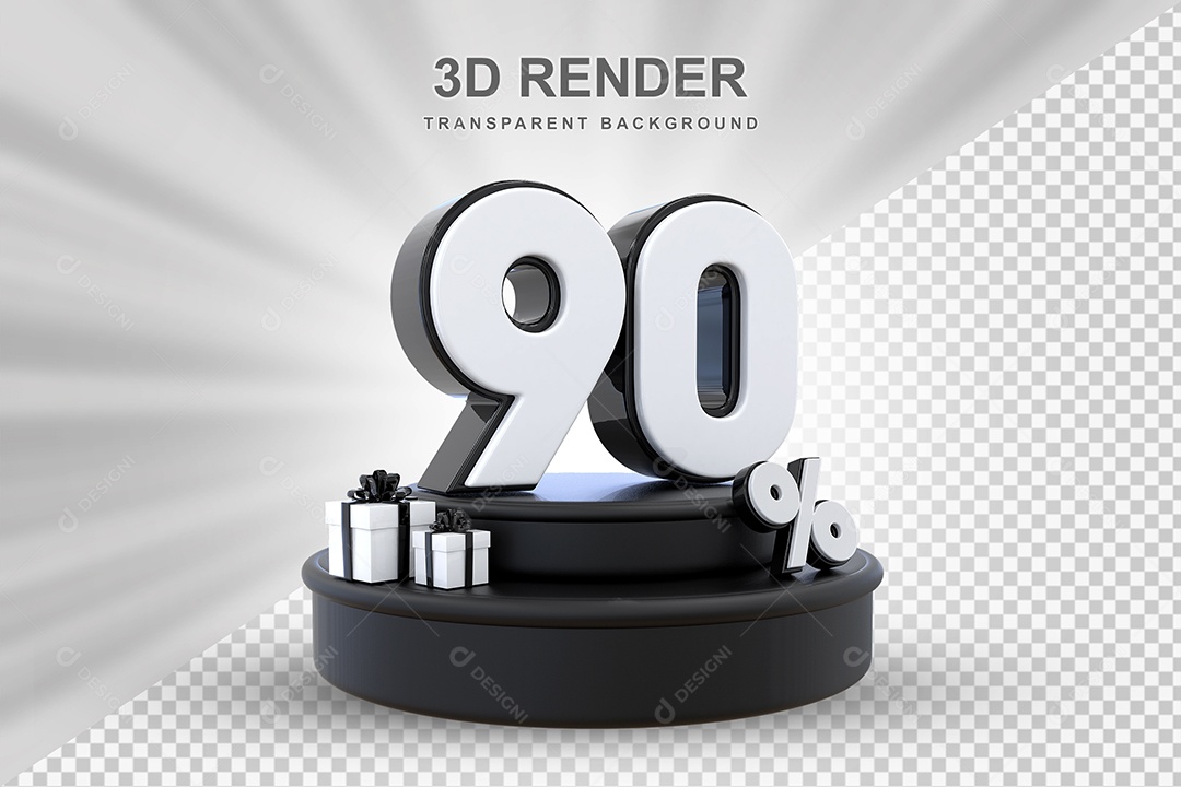 Pódio de Desconto 90% Preto e Branco Elemento 3D para Composição PSD