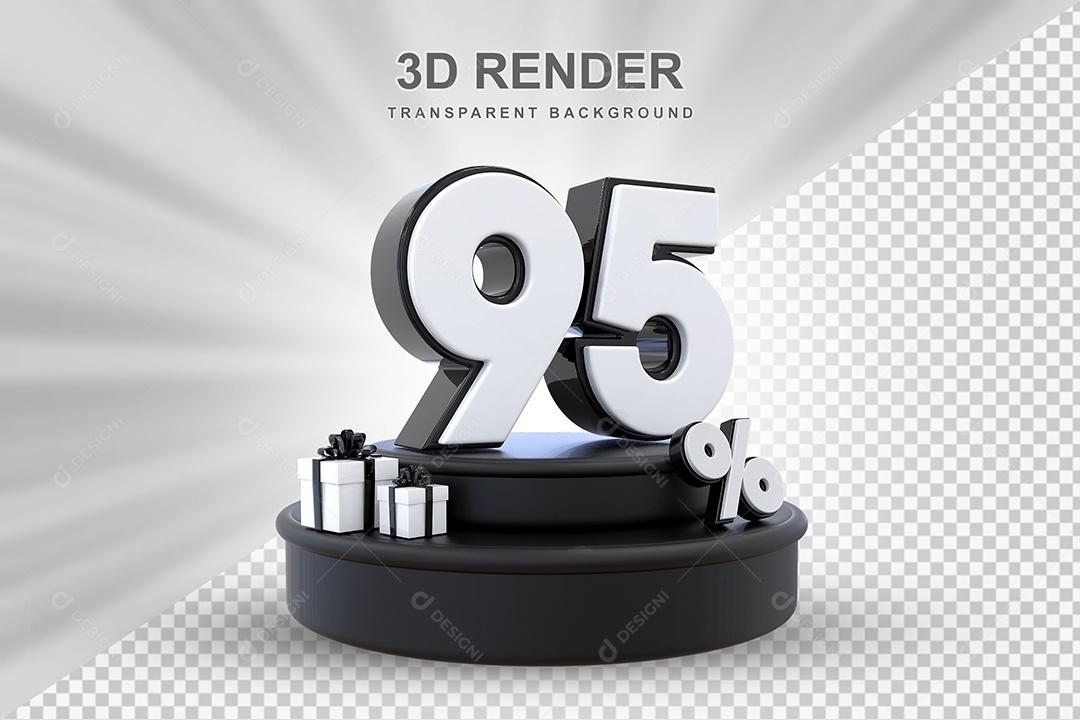 Pódio de Desconto 95% Preto e Branco Elemento 3D para Composição PSD