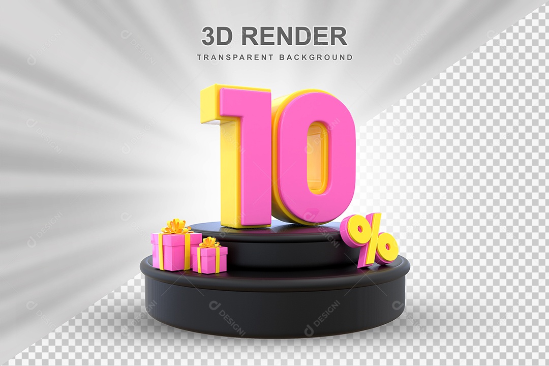 Pódio de Desconto 10% Amarelo e Rosa Elemento 3D para Composição PSD