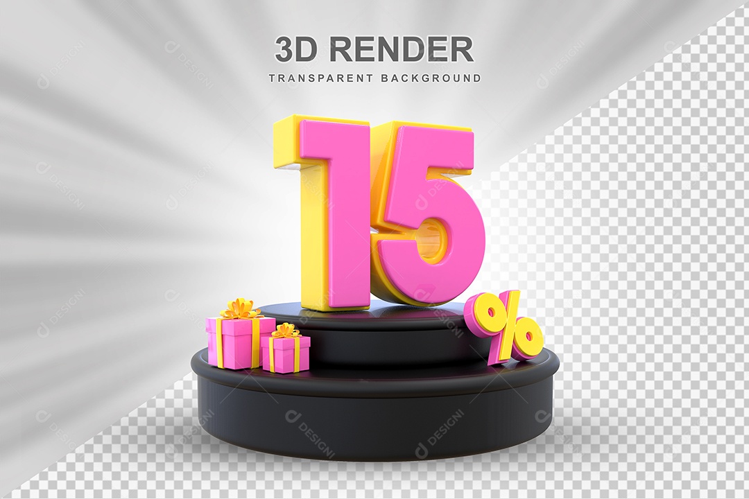 Pódio de Desconto 15% Amarelo e Rosa Elemento 3D para Composição PSD