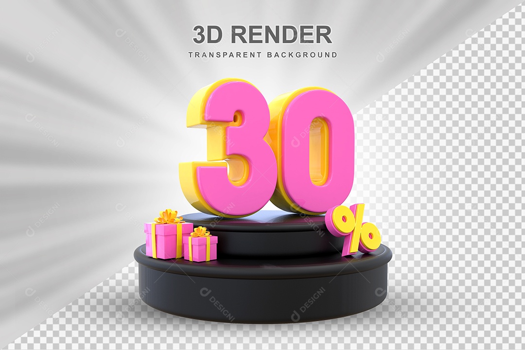 Pódio de Desconto 30% Amarelo e Rosa Elemento 3D para Composição PSD