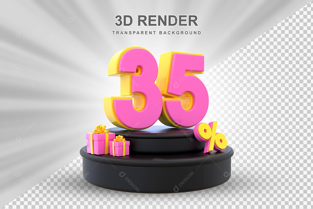 Pódio de Desconto 35% Amarelo e Rosa Elemento 3D para Composição PSD