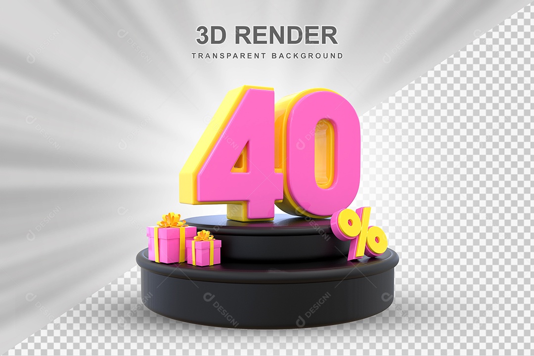 Pódio de Desconto 40% Amarelo e Rosa Elemento 3D para Composição PSD