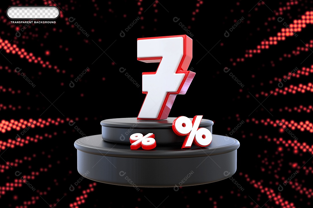 Pódio de Desconto 7% Branco e Vermelho Elemento 3D para Composição PSD