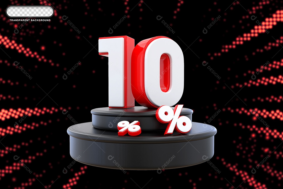 Pódio de Desconto 10% Branco e Vermelho Elemento 3D para Composição PSD