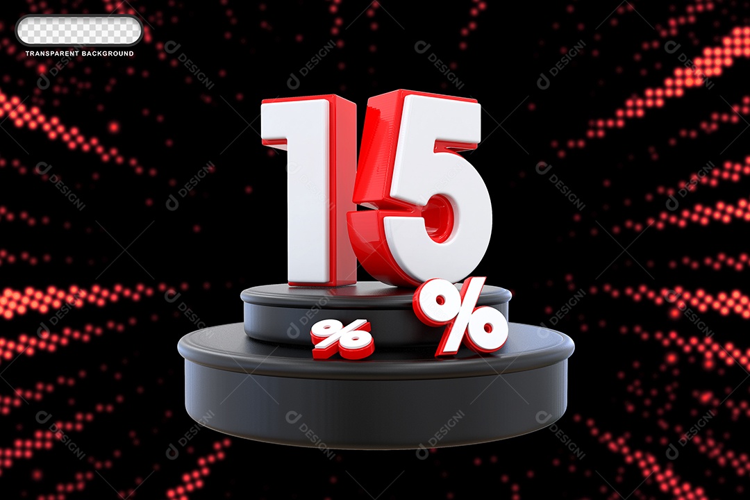 Pódio de Desconto 15% Branco e Vermelho Elemento 3D para Composição PSD