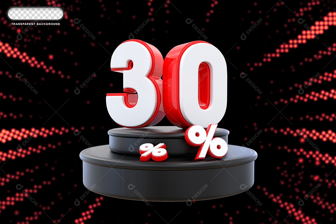 Pódio de Desconto 30% Branco e Vermelho Elemento 3D para Composição PSD