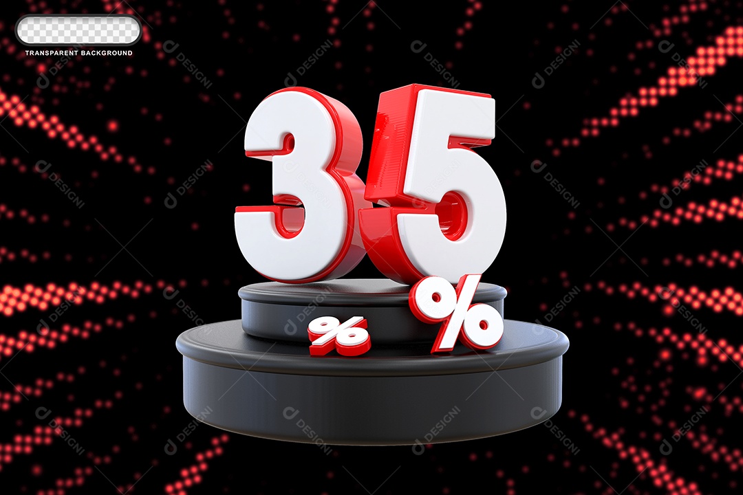 Pódio de Desconto 35% Branco e Vermelho Elemento 3D para Composição PSD