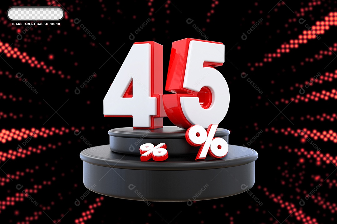 Pódio de Desconto 45% Branco e Vermelho Elemento 3D para Composição PSD