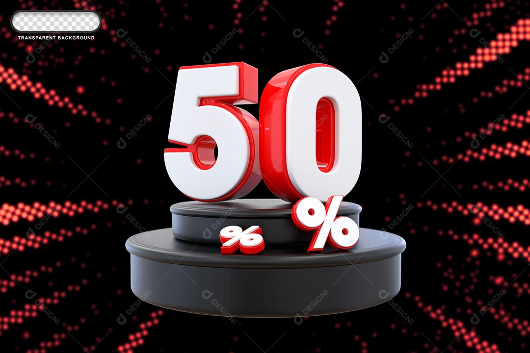 Pódio de Desconto 50% Branco e Vermelho Elemento 3D para Composição PSD