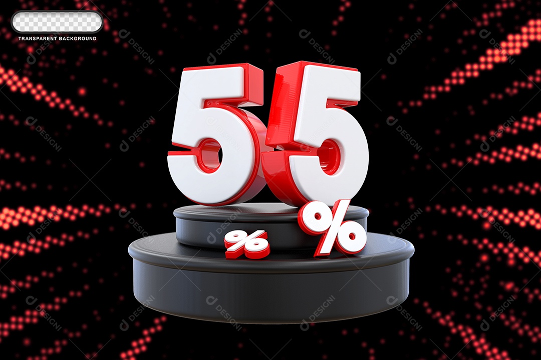 Pódio de Desconto 55% Branco e Vermelho Elemento 3D para Composição PSD