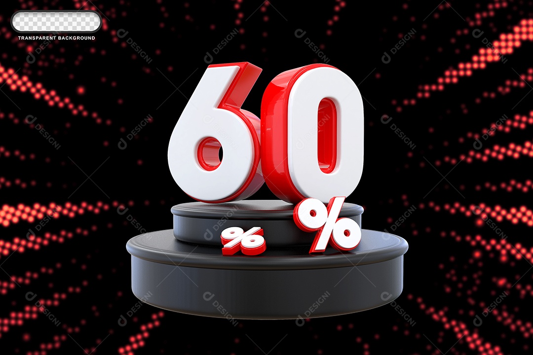 Pódio de Desconto 60% Branco e Vermelho Elemento 3D para Composição PSD