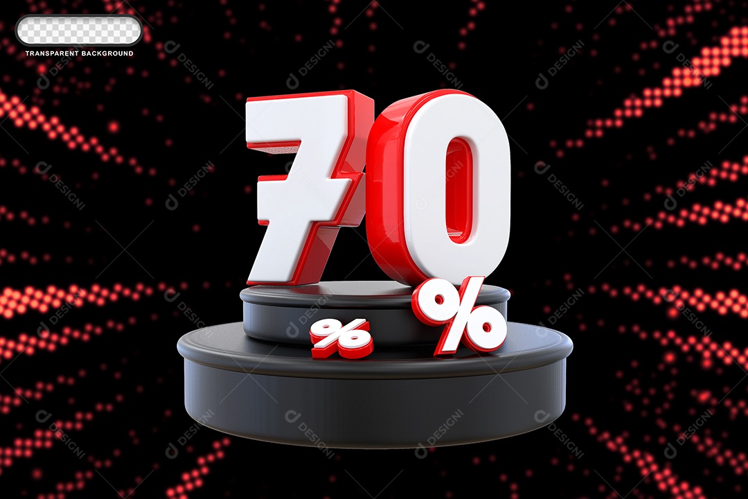 Pódio de Desconto 70% Branco e Vermelho Elemento 3D para Composição PSD