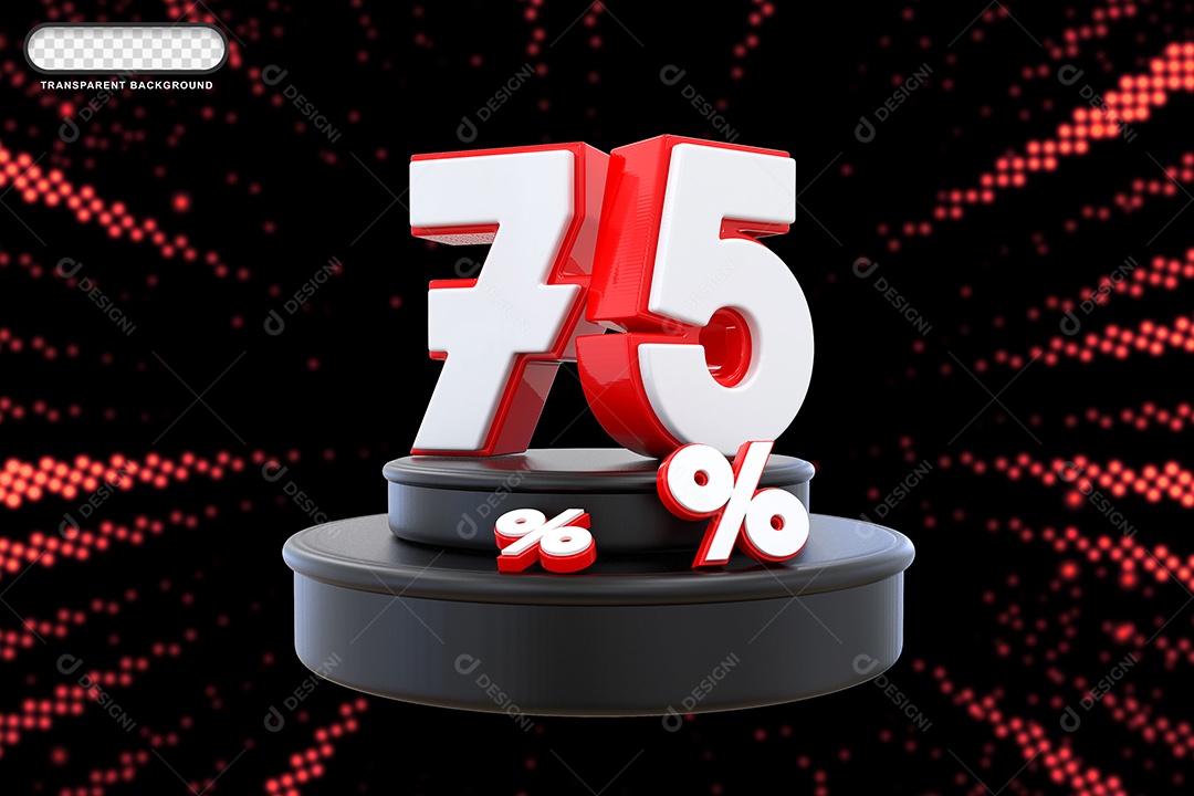 Pódio de Desconto 75% Branco e Vermelho Elemento 3D para Composição PSD