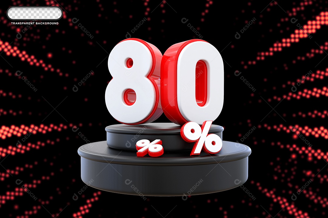 Pódio de Desconto 80% Branco e Vermelho Elemento 3D para Composição PSD
