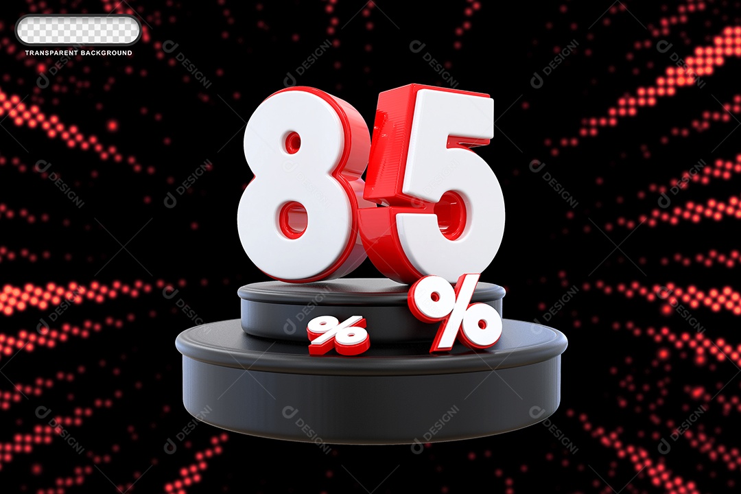 Pódio de Desconto 85% Branco e Vermelho Elemento 3D para Composição PSD
