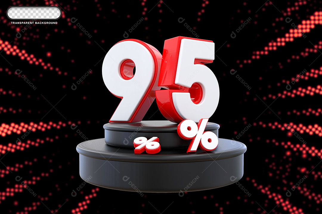 Pódio de Desconto 95% Branco e Vermelho Elemento 3D para Composição PSD