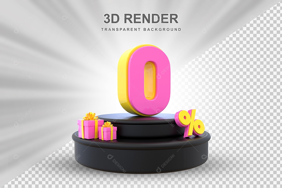 Pódio de Desconto 0% Rosa e Amarelo Elemento 3D para Composição PSD