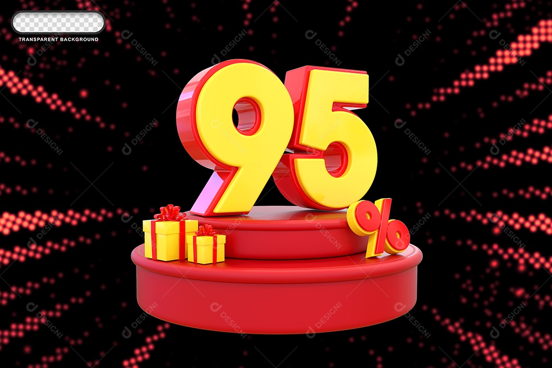 Pódio de Desconto 95% Vermelho e Amarelo Elemento 3D para Composição PSD