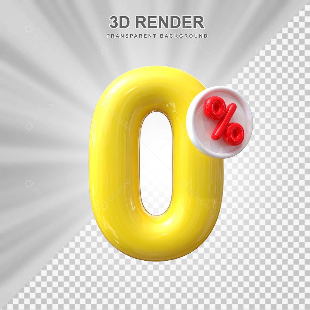 Número de Desconto 0% Elemento 3D Amarelo para Composição PSD
