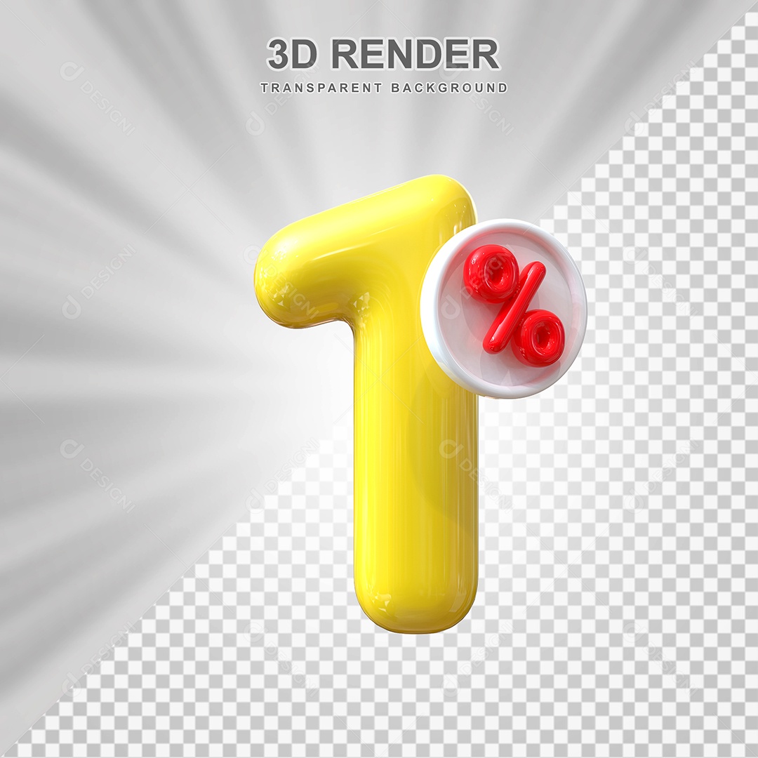 Número de Desconto 1% Elemento 3D Amarelo para Composição PSD