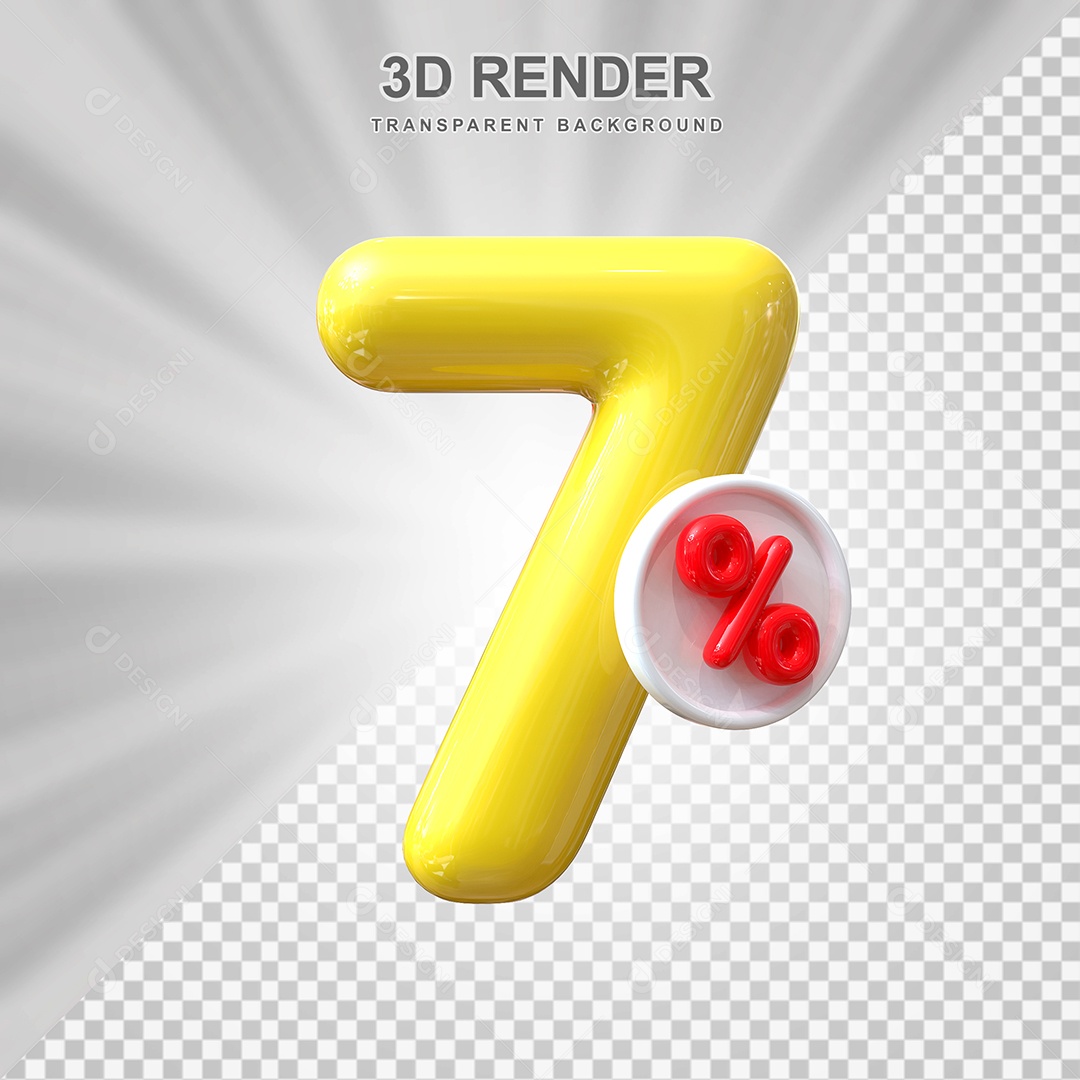 Número de Desconto 7% Elemento 3D Amarelo para Composição PSD