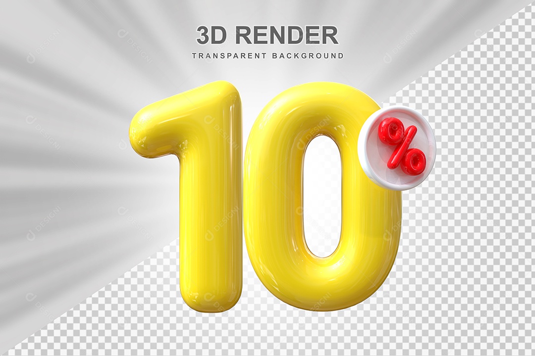 Número de Desconto 10% Elemento 3D Amarelo para Composição PSD