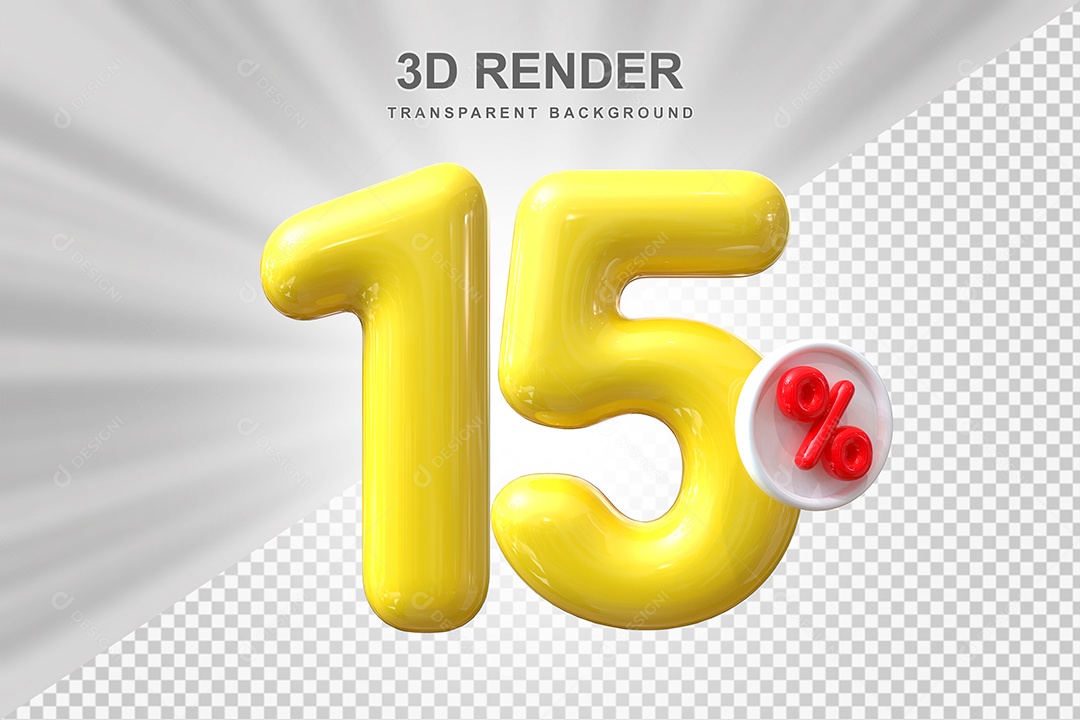 Número de Desconto 15% Elemento 3D Amarelo para Composição PSD