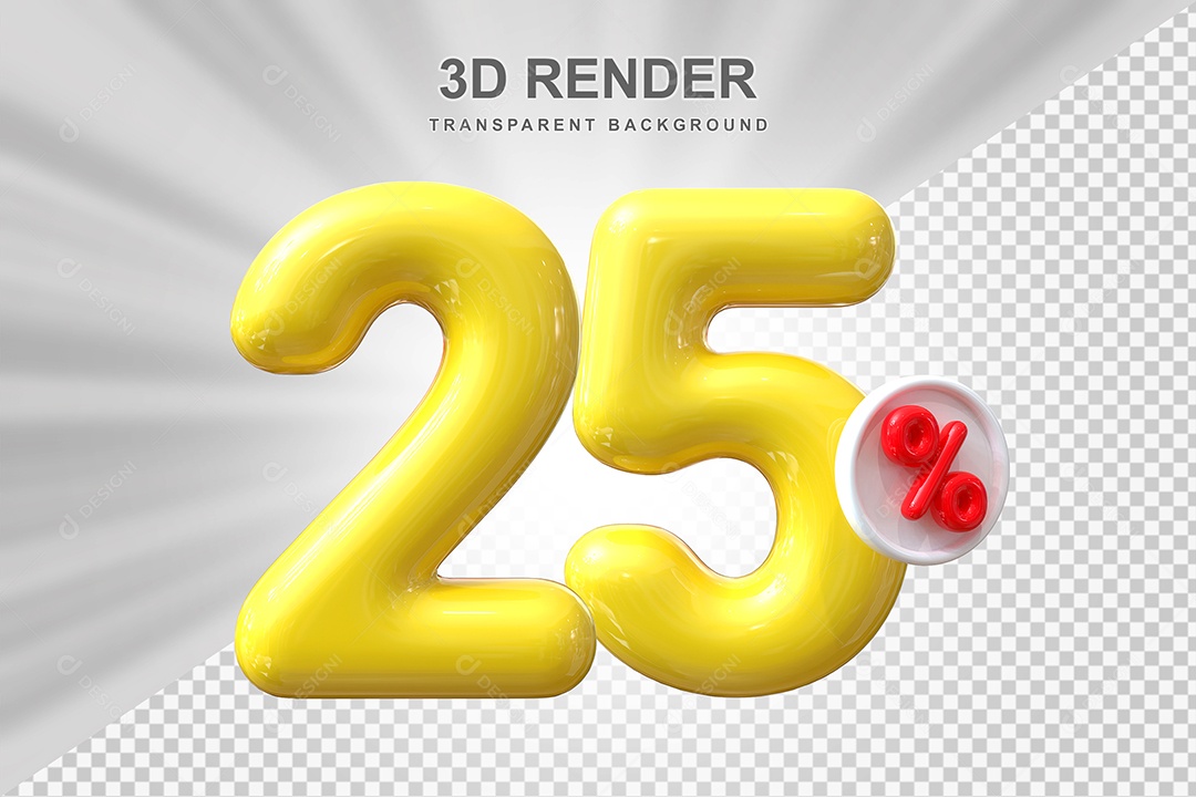 Número de Desconto 25% Elemento 3D Amarelo para Composição PSD